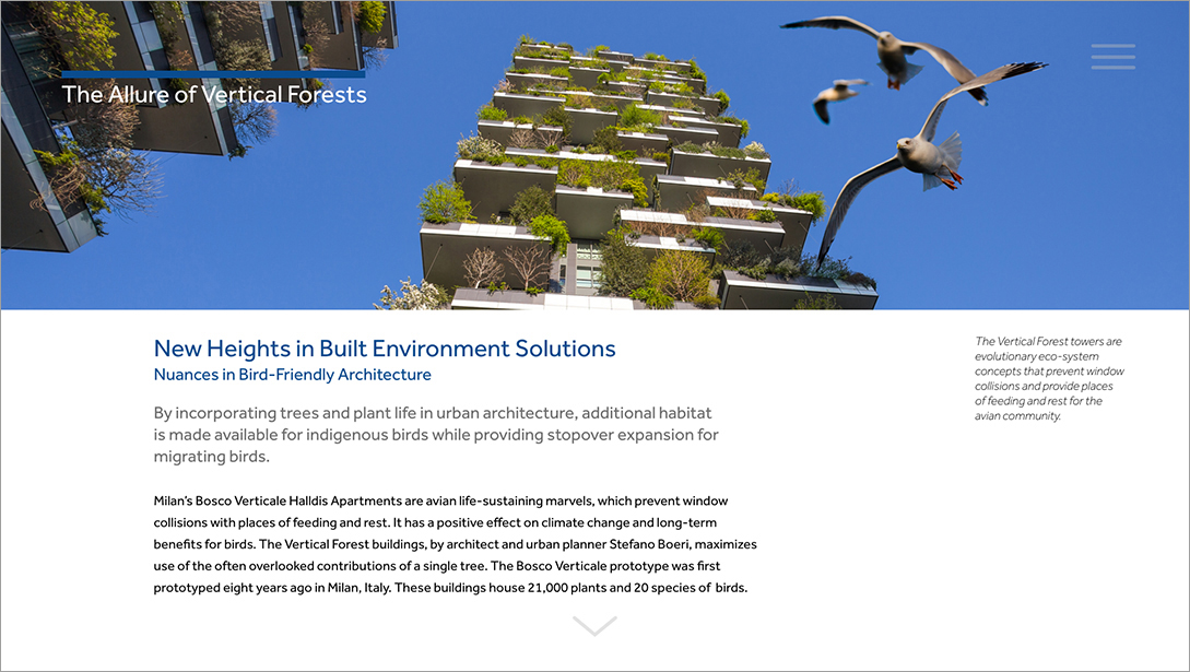 The Avian Crisis Vertical Forests solution 1.