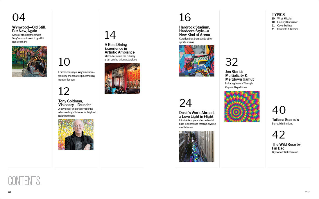 Wynwood Gallery magazine, spread 12 – 13.